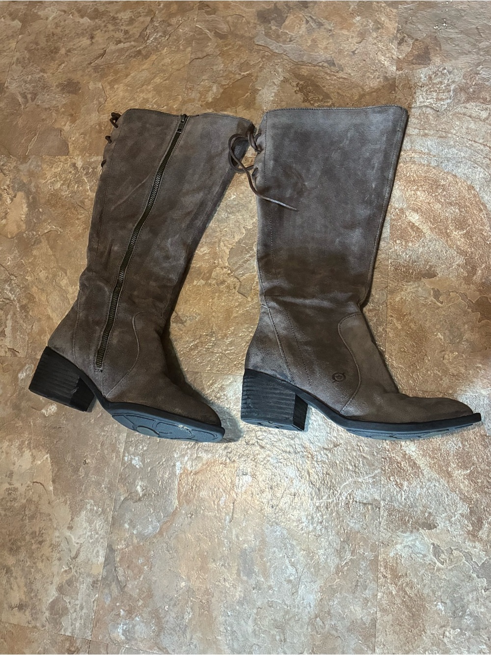 Born Suede Boots in Taupe Brown with lace up back-side zip-stunning! 7M